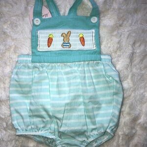 Green and White Jumpsuit with Striped Bloomer Design